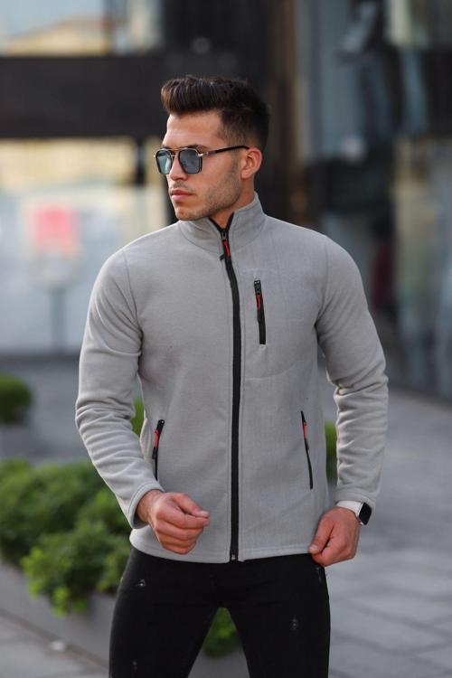 Boyalı Gri Shoftsell Polar Erkek Standart Kalıp Tam Fermuarlı 3 Çepli Polar Outdoor Boyalı Gri 2XL