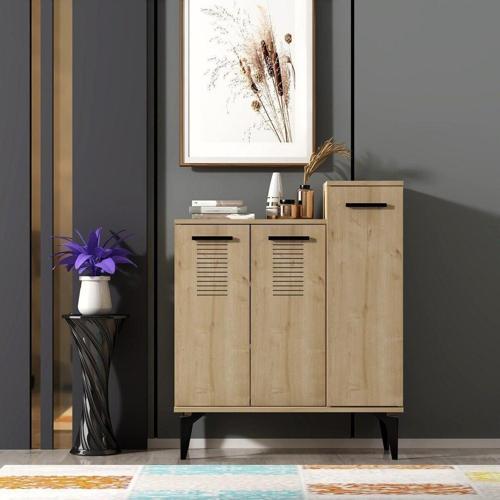 DemonteHome Asi̇modh Ayakkabilik, Çok Amaçli Dolap 3 Kapakli , 6 Rafli Safi̇rmeşe-Safi̇rmeşe