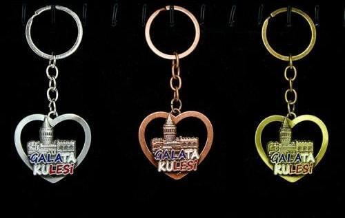Metal Galata Kulesi Anahtarlık Kalp Tasarımlı