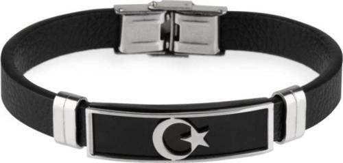 Ay Yıldız Deri Erkek Bileklik - M240