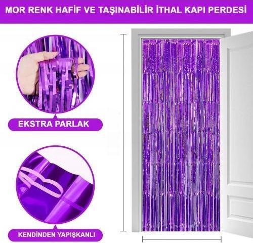 Mor Ekstra Metalize Saçaklı Arka Fon Perde