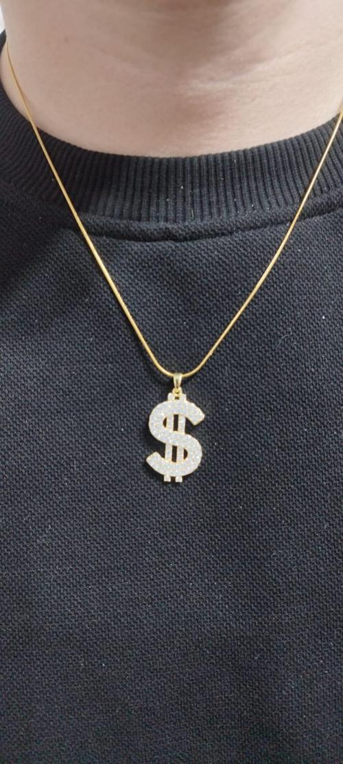 Altın Renk Dolar İşareti Figürlü Punk Hip Hop Rap Taşlı Çelik Kolye Erkek ve Kadınlar İçin 