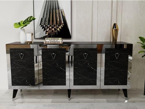DemonteHome Baredh Lazer Desenli̇ Konsol Royalmermer Gümüş