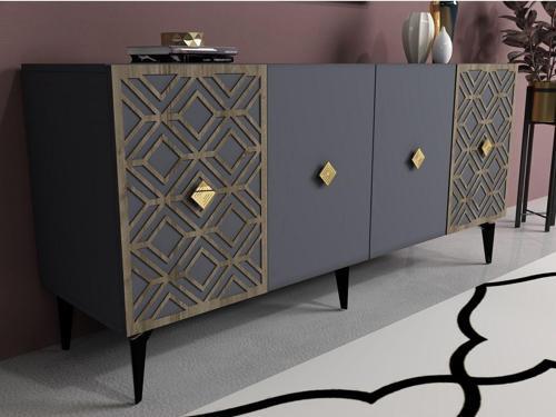 DemonteHome Ali̇zadh Konsol 4 Kapakli Lazer Kesi̇mli̇ Antrasi̇t (Cevi̇z Desen)