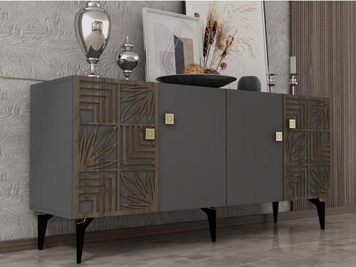 DemonteHome Mi̇di̇adh Konsol 4 Kapakli , Lazer Kesi̇mli̇ Antrasi̇t (Cevi̇z Desen)