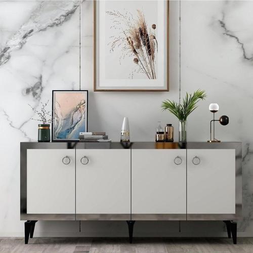 DemonteHome Poli̇dh Konsol Royalmermer Beyaz Gümüş