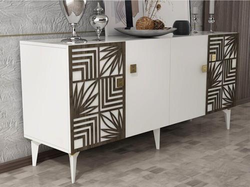 DemonteHome Mi̇di̇adh Konsol 4 Kapakli , Lazer Kesi̇mli̇ Beyaz (Cevi̇z Desen)