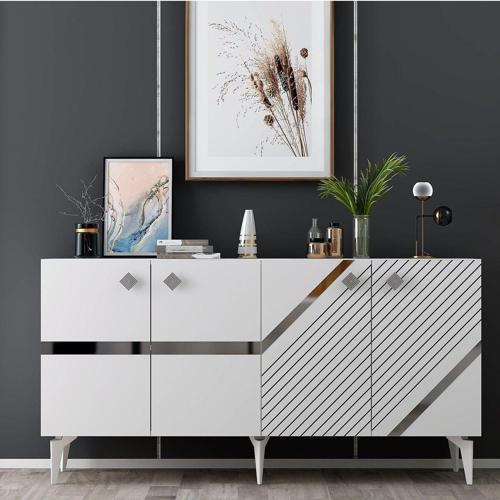 DemonteHome İri̇sdh Lazer Desenli̇ Konsol Beyaz Gümüş