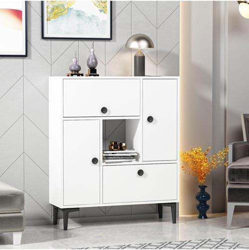 DemonteHome Sidelyadh Konsol Çok Amaçlı Dolap 7 Raflı 4 Kapaklı Beyaz