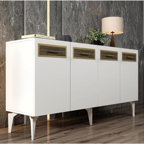 DemonteHome Ecemdh Lazer Pleksi Desenli Konsol Beyaz Altın