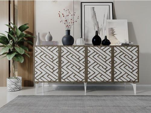 DemonteHome Vi̇tadh Konsol 4 Kapakli Beyaz (Cevi̇z Desen)