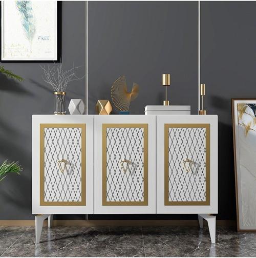 DemonteHome Katyadh 3 Kapaklı Lazer Desenli Konsol Beyaz Altın