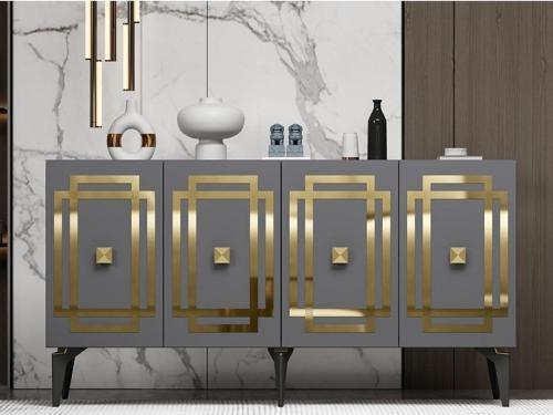 Lotus Konsol 4 Kapaklı Raflı Antrasit Altın