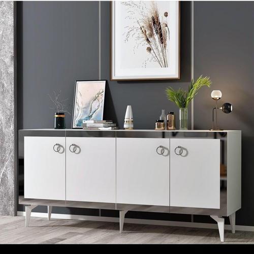 DemonteHome Ponydh Lazer Pleksi Desenli Konsol Beyaz Gümüş