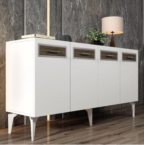 DemonteHome Ecemdh Lazer Pleksi Desenli Konsol Beyaz Gümüş