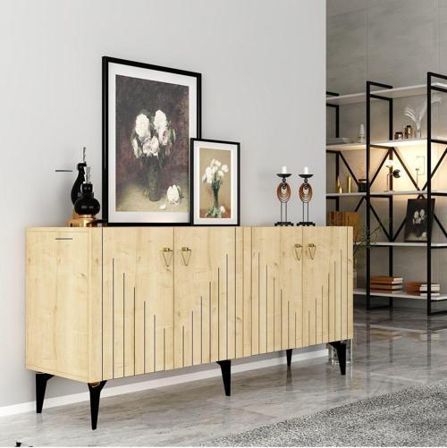 DemonteHome Medadh Lazer Çizgili Konsol Safirmeşe Altın