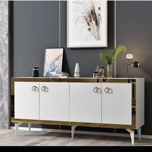 DemonteHome Ponydh Lazer Pleksi Desenli Konsol Beyaz Altın
