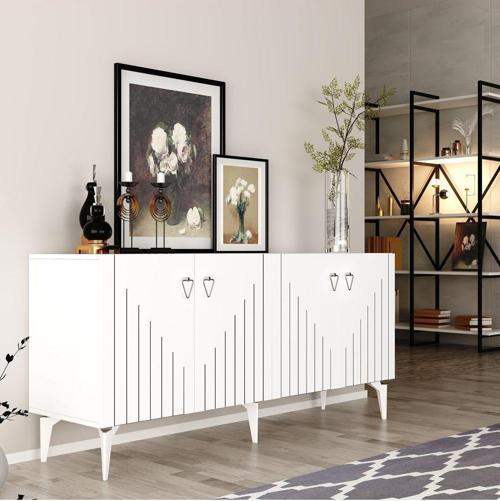 DemonteHome Medadh Lazer Çizgili Konsol Beyaz Gümüş