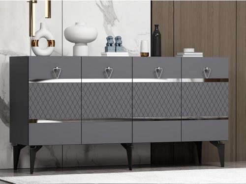 DemonteHome Pelindh Lazer Desenli 4 Kapaklı Konsol Antrasit Gümüş