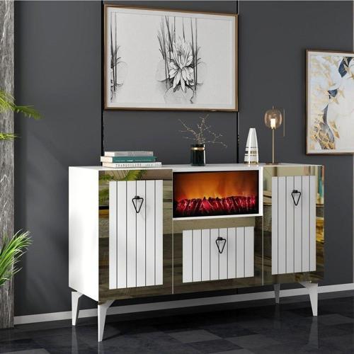 DemonteHome Li̇ndadh Şömi̇neli̇ Pleksi̇ Desenli̇ Konsol Beyaz-Altin