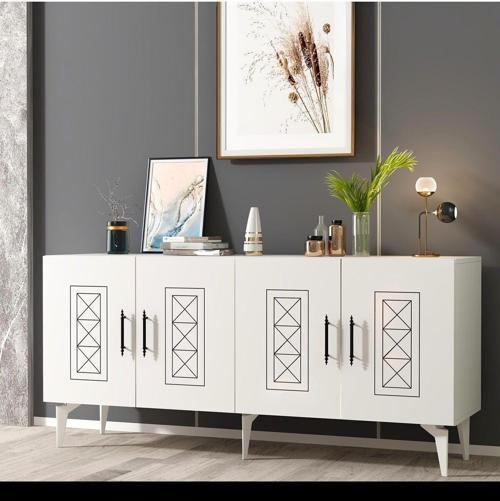 DemonteHome Shumendh Konsol Lazer Desenli 4 Kapaklı Beyaz