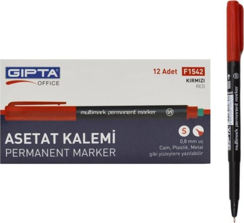 Markör Asetat Kalemi S Kırmızı - 12 Adet