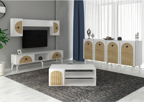 DemonteHome Bredadh Tv Üni̇tesi̇,Konsol Ve Orta Sehpa 3'Lü Salon Takimi Beyaz-Safi̇rmeşe