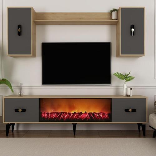 DemonteHome Flydh 180 Cm Şömi̇neli̇ (B) Tv Üni̇tesi̇ Takimi Safi̇rmeşe Antrasi̇t