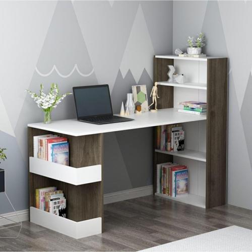 DemonteHome Ni̇rvanadh 120X60 Cm Ki̇taplikli Çalişma Masasi Beyaz Cevi̇z