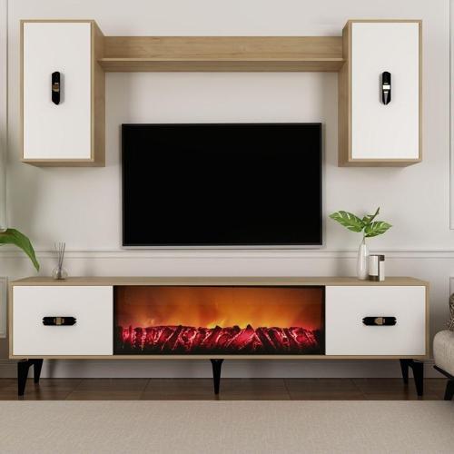 DemonteHome Flydh 180 Cm Şömi̇neli̇ (B) Tv Üni̇tesi̇ Takimi Safi̇rmeşe Beyaz