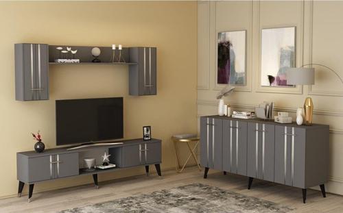 DemonteHome Aseldh Tv Üni̇tesi̇ Ve Konsol 2'Li̇ Salon Takimi Antrasi̇t-Gümüş