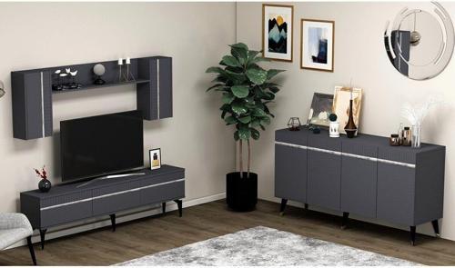 DemonteHome Defnedh 180 Cm Tv Üni̇tesi̇ Ve Konsol  2'Li̇ Salon Takimi Antrasi̇t Gümüş