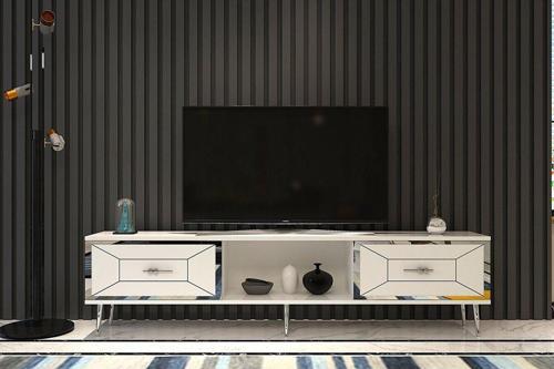 DemonteHome Arnodh Tv Sehpasi Beyaz Gümüş