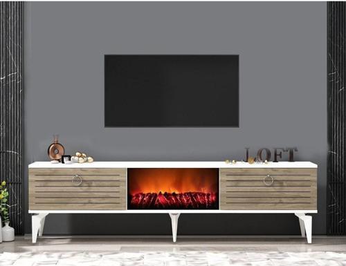 DemonteHome Arronadh Tv Sehpasi (Alt Modül) Şömi̇neli̇ Beyaz-Cevi̇z