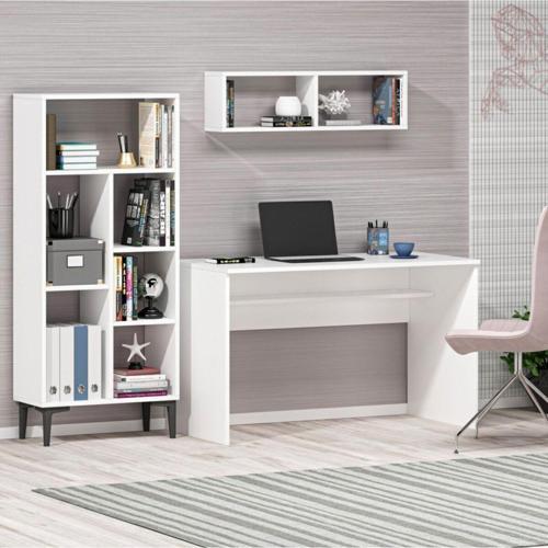 DemonteHome Collegedh Çalişma Masasi + Ki̇taplik Takim Beyaz