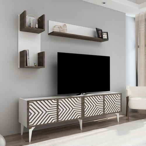 DemonteHome Merli̇ndh Tv Üni̇tesi̇ Takimi Beyaz-(Cevi̇z Desen)