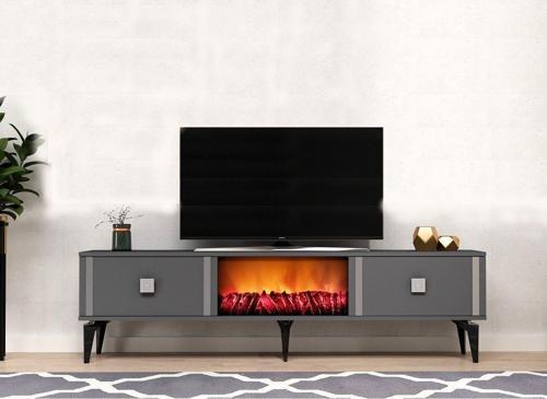 DemonteHome Dorukdh Tv Sehpası (Alt Modül) Şömineli Antrasit Gümüş