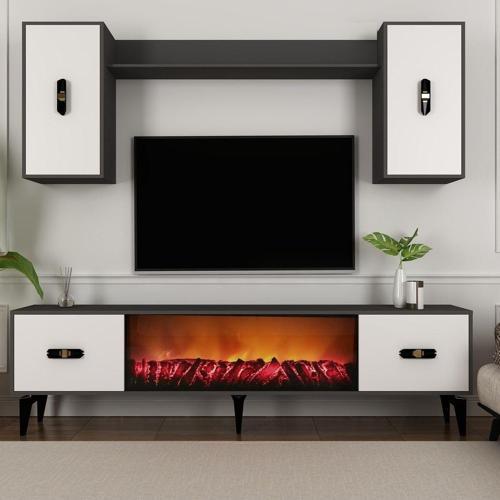 DemonteHome Flydh 180 Cm Şömi̇neli̇ (B) Tv Üni̇tesi̇ Takimi Antrasi̇t Beyaz