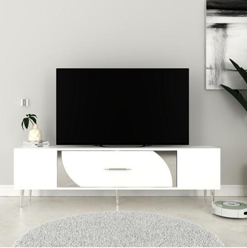 DemonteHome Dekop2 Tv Sehpasi Beyaz Gümüş