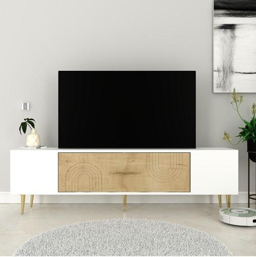 DemonteHome Dekol2Dh Tv Sehpasi Beyaz Safirmeşe Altin
