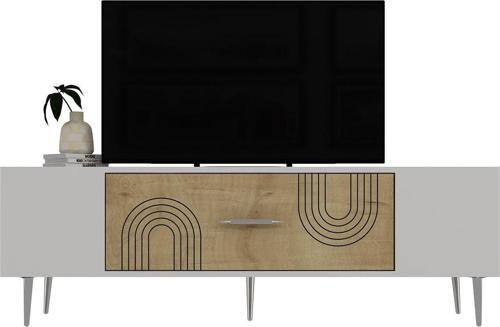 DemonteHome Dekol2Dh Tv Sehpasi Beyaz Safi̇rmeşe Gümüş