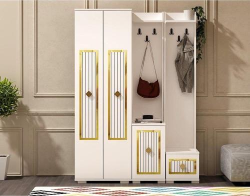 DemonteHome Noradh Ayakkabilik Portmanto Vesti̇yer (D-E-B) Beyaz Altin