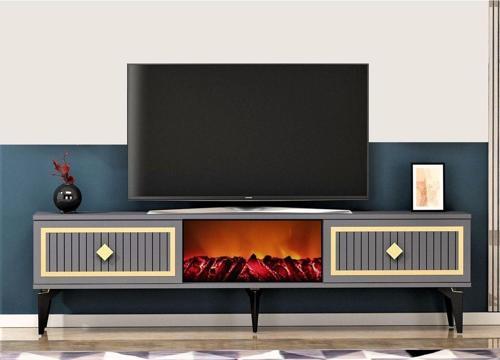 DemonteHome Ni̇ldh Şömi̇neli̇ Tv Sehpasi Antrasi̇t Altin