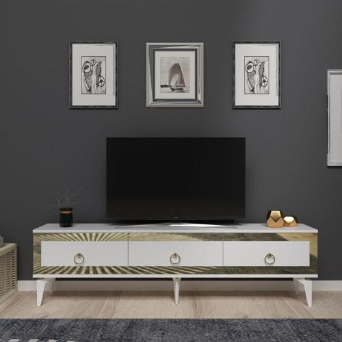 Ponnydh Tv Sehpası Beyaz Altın