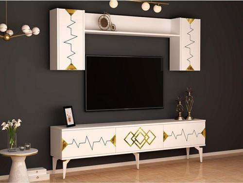 DemonteHome Ri̇ti̇mdh 180 Cm Tv Üni̇tesi̇ Takimi Beyaz Altin