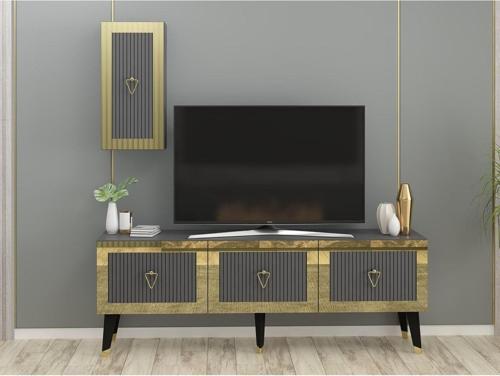 DemonteHome Baredh 150 Cm Lazer Desenli̇ Tv Üni̇tesi̇ Antrasi̇t-Altin