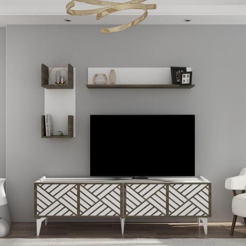 DemonteHome Gracedh Tv Üni̇tesi̇ Takimi Beyaz-(Cevi̇z Desen)