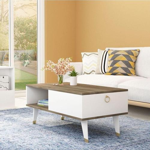 DemonteHome Deluxdh Bi̇r Rafli Orta Sehpa Cevi̇z Beyaz