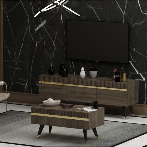 DemonteHome Defnedh Lazer Desenli̇ Orta Sehpa Cevi̇z Altin