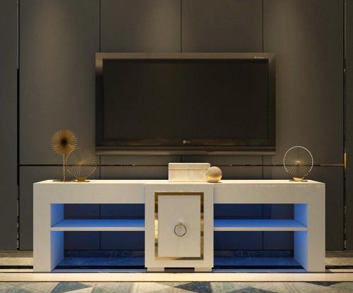 DemonteHome Ervadh Ledli Tv Sehpası (Alt Modül) Beyaz Altın